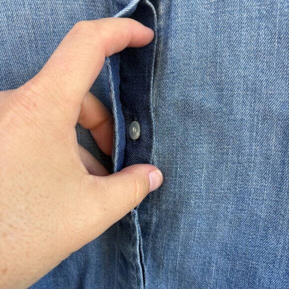 Frame Shirred Sleeve Button Up Shirt Women's Small Blue Denim Chambray Office - Picture 4 of 11